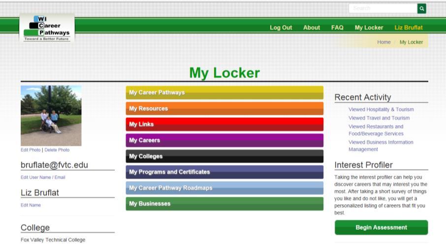 My Locker Recent Activity, Survey Results Once you complete the survey, you will land in My Locker. On the right-hand side under Recent Activity, you will see a list of recently viewed web pages.