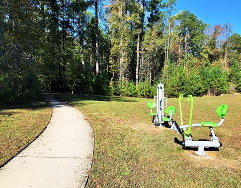 The course includes the following equipment by Barrs Recreation and ExoFit Outdoor Fitness: an Air Walker, Single Skier, Sit Up Bench, Fitness Bike, Row Machine, Leg Press, Chest/Lat Combo,