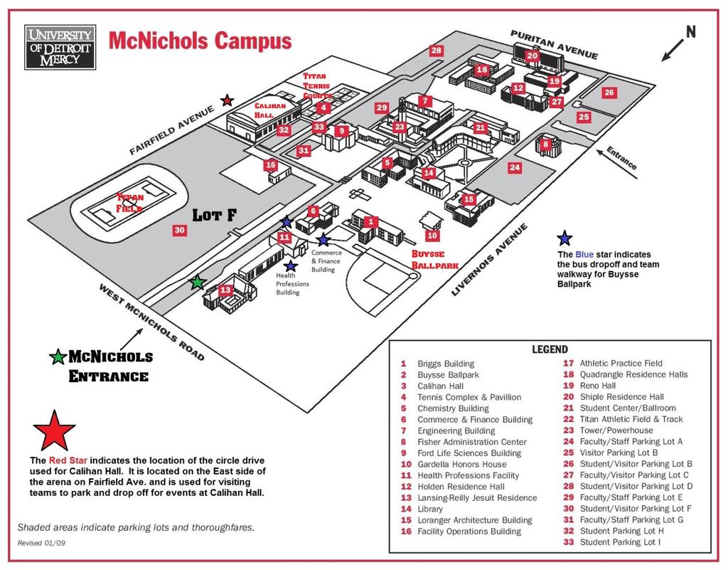 Campus Map Bus Parking All Busses Must Use Fairfield or McNichols Entrance Basketball: Busses will park in the Circle Drive Located on the East Side of Calihan Hall, off of Fairfield Avenue.