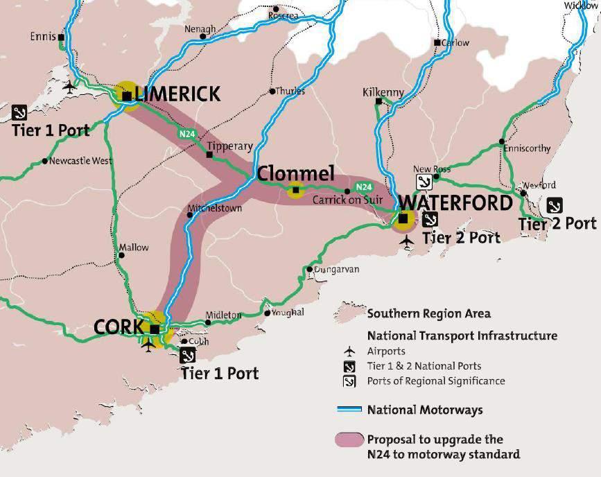 A motorway on this route would reduce the urgency for the construction of new direct motorways between Limerick and Cork and Waterford and Cork, saving significant amounts of public monies,