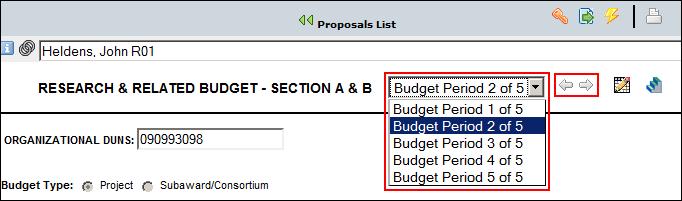 Managing Budget Periods 124 Use the Budget Period drop down menu or