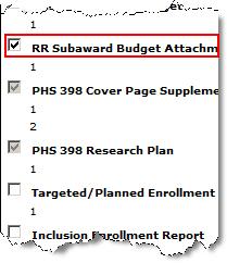 Include Subaward Proposal for Submission 152 Click the check box adjacent to the Subaward Budget on the navigation