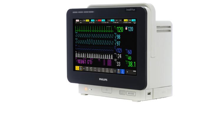The IntelliVue MX500 can be scaled to cover most critical care monitoring requirements as levels of patient acuity change: Built-in handle and standard battery operation Rugged enough to cope with