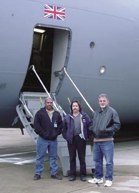 TOP, RIGHT: C-17 Recovery and Modification Services team members James Anderson (from left), Stan Perez and Ernie Alvarez, based out