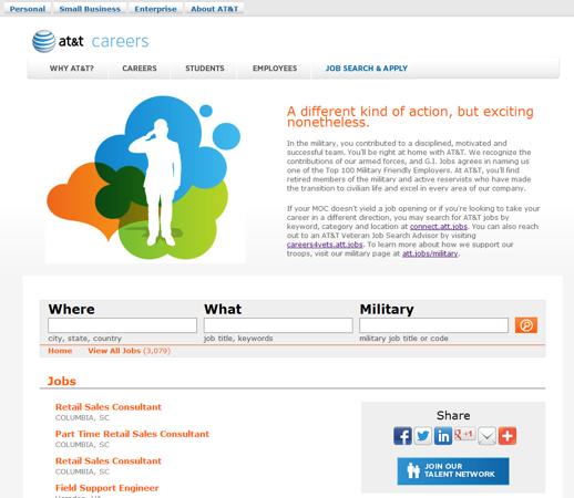 Military Skills Translator Veterans can search for AT&T job