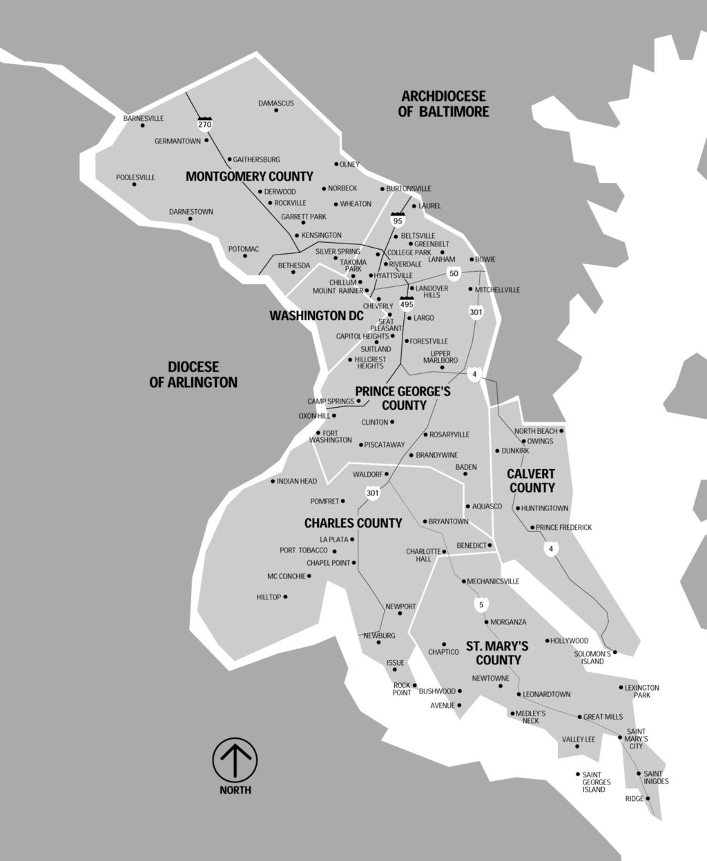 Archdiocese of Washington Map of the