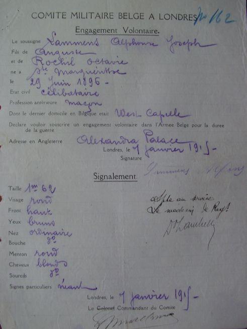 Annex 5 : Enlistment form (London, 7 January 1915),