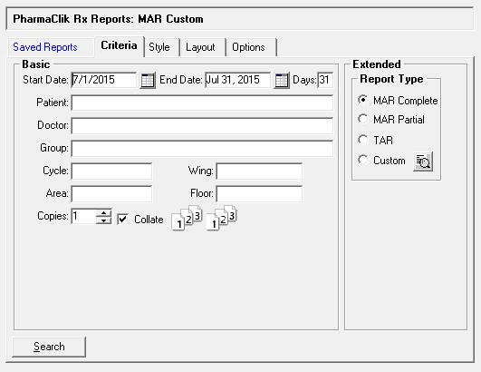 Creating a Custom MAR 1. Select More > Reports. 2. Select the MAR Custom report: All Reports > MAR Custom Groups > MAR Custom 3. Select the Next button. 4.