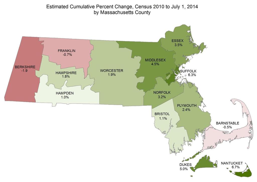 Population Growth 2010-2014 by County in MA Source: US Census