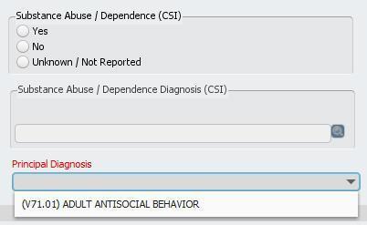 The other required field in the Diagnosis form is the principal diagnosis drop down menu.
