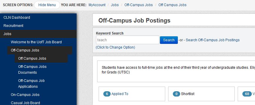 Step 5: This page gives you information about the number of off-campus jobs you ve applied to, shortlisted, or viewed, as well as how many postings have been added in the last 2 days, have been added