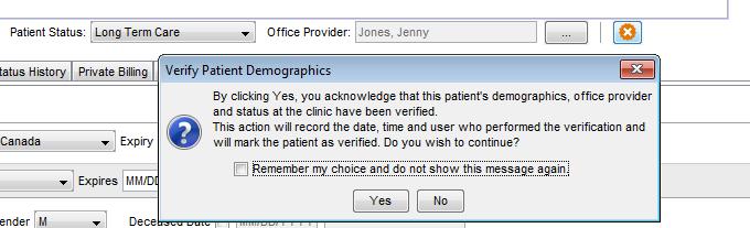 check box is selected Once Yes is selected the patient