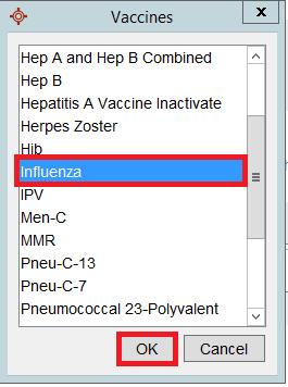 8. A new window will open called Vaccines. 9. Here you will be able to pick the type of vaccine to be administered.