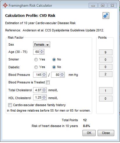 Note: Two alternate Framingham Calculator available 1. HCHD Risk Framingham Calculator: Estimation of10 year risk nonfatal myocardial infarction or coronary death 2.
