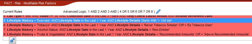Doesn t Match ) Lifestyle History = Exercise AND Lifestyle Date in the Last 1 year AND Lifestyle Details Starts With >150 min OR ( Doesn t Match ) Lifestyle History = Tobacco AND Lifestyle Date in