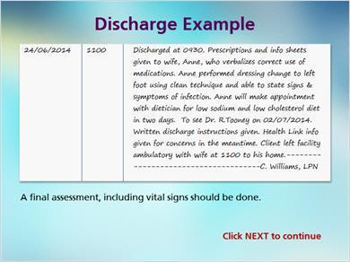 1.19 Discharge Example MARK: On this slide that we have an example of discharge documentation.