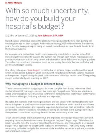 achieving significant, measurable cost improvement. Read the post With so much uncertainty, how do you build your hospital s budget?