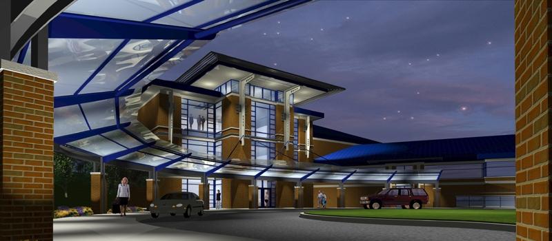 West Virginia Veterans 120 Bed Nursing Facility, Clarksburg, WV 3D Rendering West Virginia Veterans 120 Bed Nursing Facility - Under Construction in Clarksburg, WV Patient Wing and Courtyard Our