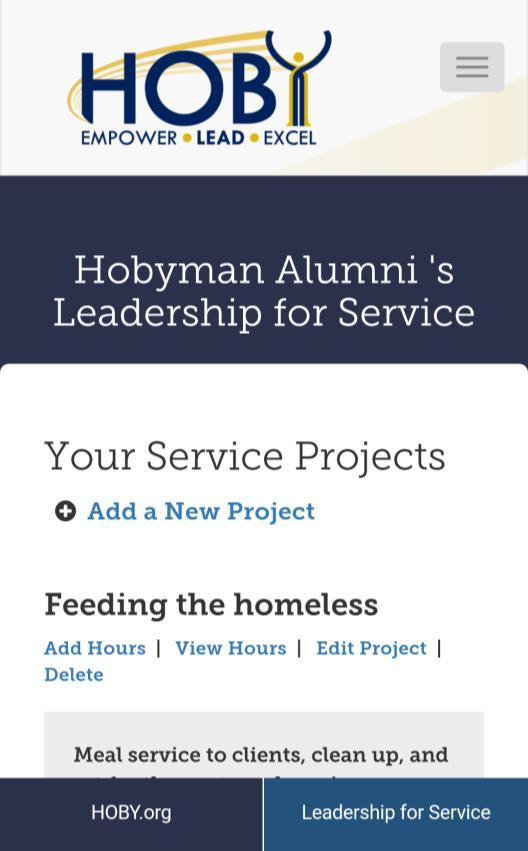 DELETING A SERVICE PROJECT OR VOLUNTEER HOURS. In the dropdown menu on the Home Page, select Projects.