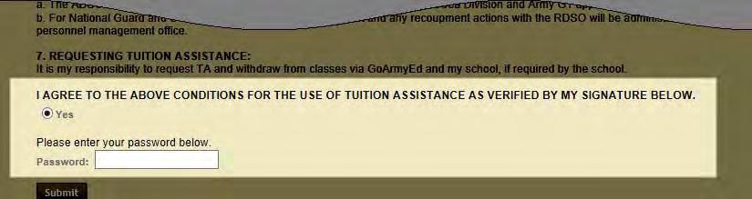 Review the Quarterly Tuition Assistance Statement of Understanding if it appears.