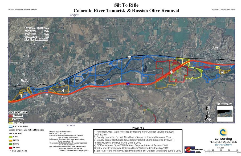 Partnership are now on board. Currently 77.5 acres along Mamm Creek have been removed and approximately 400 acres along the Colorado River from Rifle to Silt.