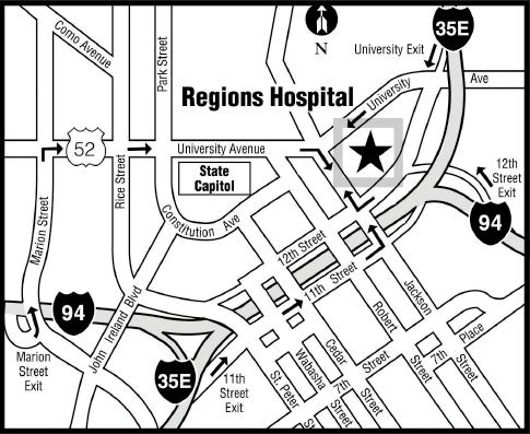 How to Get to Regions Hospital Directions Regions Hospital is conveniently located at the intersection of Jackson Street and University Avenue, just a few blocks from the State Capitol.