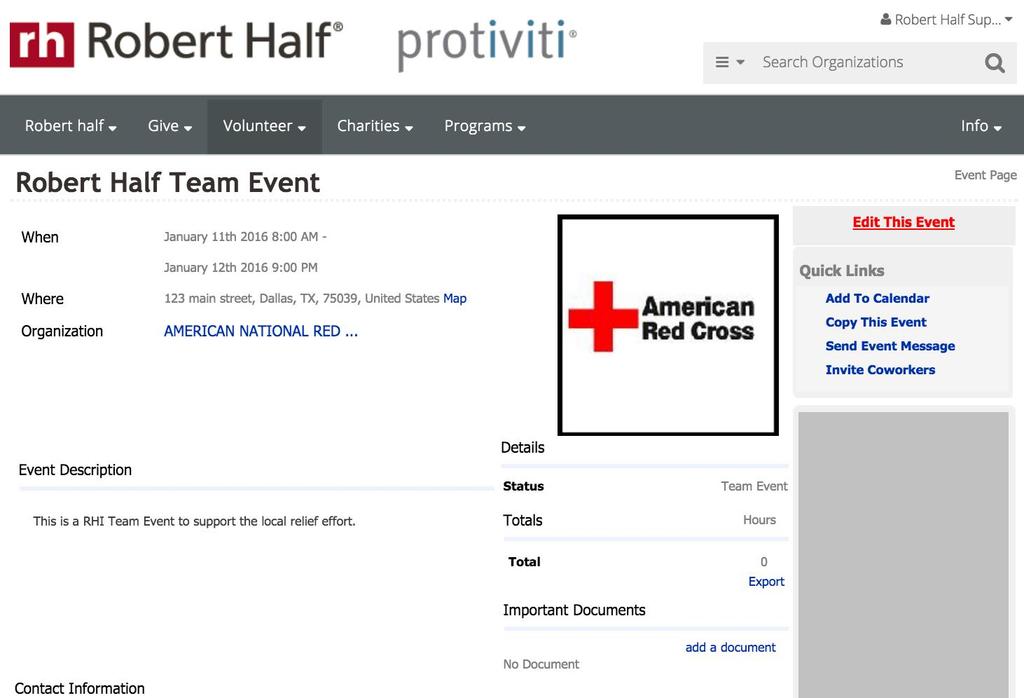 Participate in an Event View Event Page Open Event After selecting an event from the event search, the event page will display all information to participate. 1.