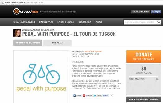 Using CrowdRise Part 1: Joining the Pedal With Purpose El Tour De Tucson Team 1. Go to www.