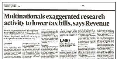 Irish Times 3 rd September 2015 > 21m back tax from 200 audits