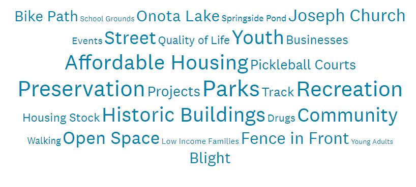 The survey provided two open ended questions asking: 1) What do you see as specific needs in Pittsfield that can be addressed with CPA funds?