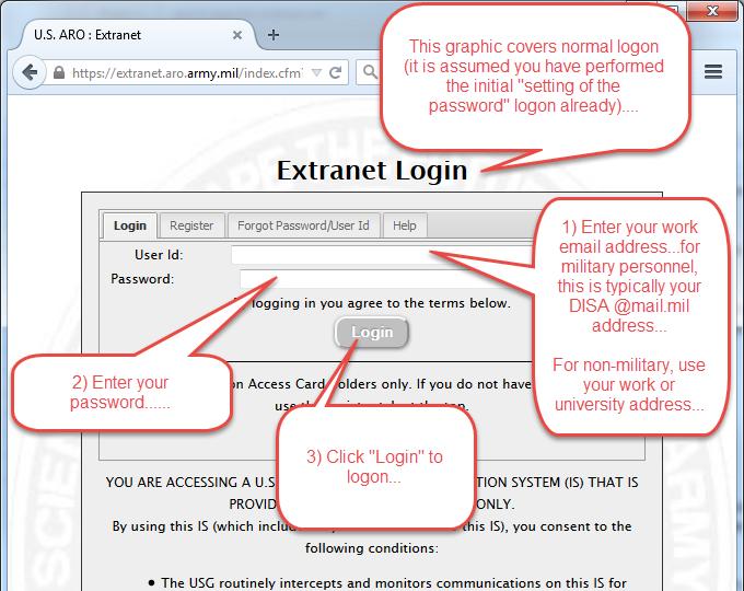 c. Normal Logons When you access the site, your logon account will have already been established and should be your email address as provided on the cover page of your proposal to