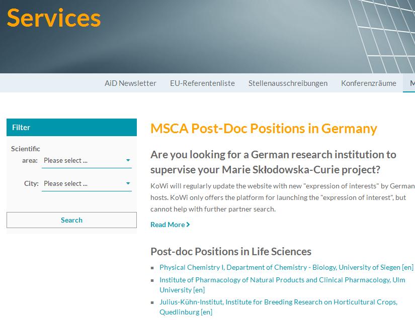 KoWi-Service: MSCA Host Offers for Postdocs Virtual Bulletin Board: Express your interest in hosting fellows (for Host