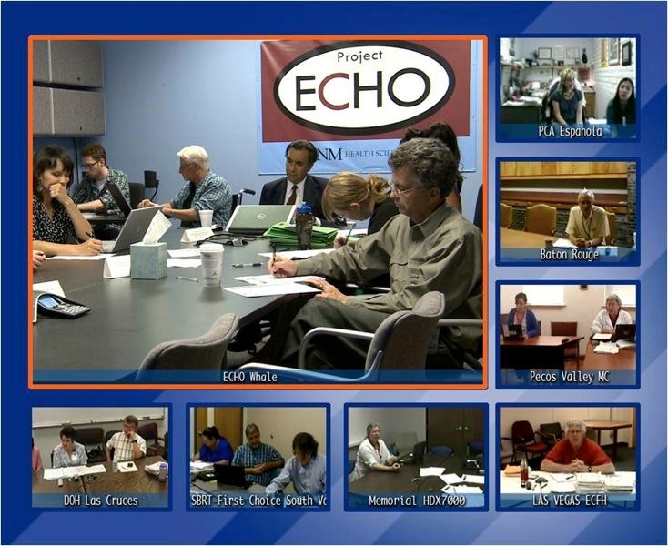 PROJECT ECHO MODEL Project Echo Model: a hub-andspoke knowledge-sharing network, led by expert teams who use multipoint videoconferencing to conduct virtual clinics with community providers primary