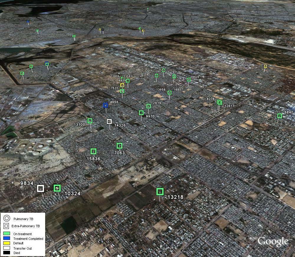 THE INDUS HOSPITAL DOTS PROGRAM PATIENT TRACKING GPS COORDINATES OF PATIENT RESIDENCES SUPERIMPOSED ON GOOGLE EARTH The above shows the individual level GPS mapping and tracking we're doing in