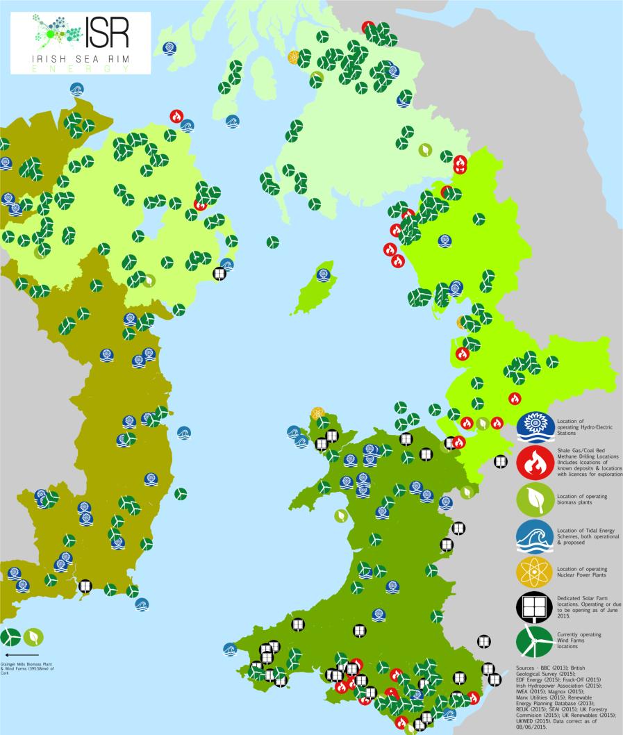 Quantifying energy resource and capability in the Irish Sea Rim Core ISR focus: Energy - Wind farms, (offshore & onshore) - Solar, Biomass and Hydro - Nuclear installations / Coal gasification - Grid