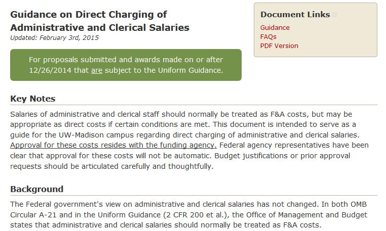 Guidance on Direct Charging of Administrative and Clerical Salaries https://www.rsp.wisc.edu/ug/ug_admin_clerical_guidance.html 31 Prior Approvals 200.407 and Revision of Budget and Program Plans 200.