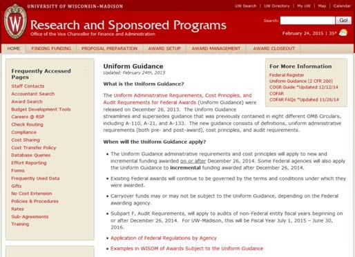 RSP Uniform Guidance website https://www.rsp.wisc.edu/ug/index.