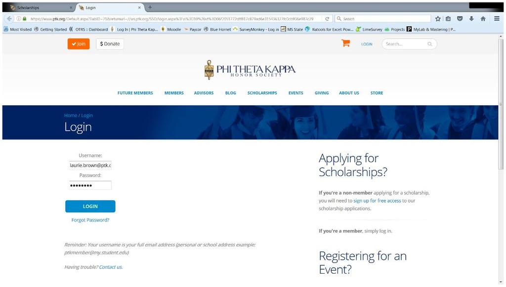 Students may use their Phi Theta Kappa login credentials to gain access to the application at: https://scholarships.ptk.org/.