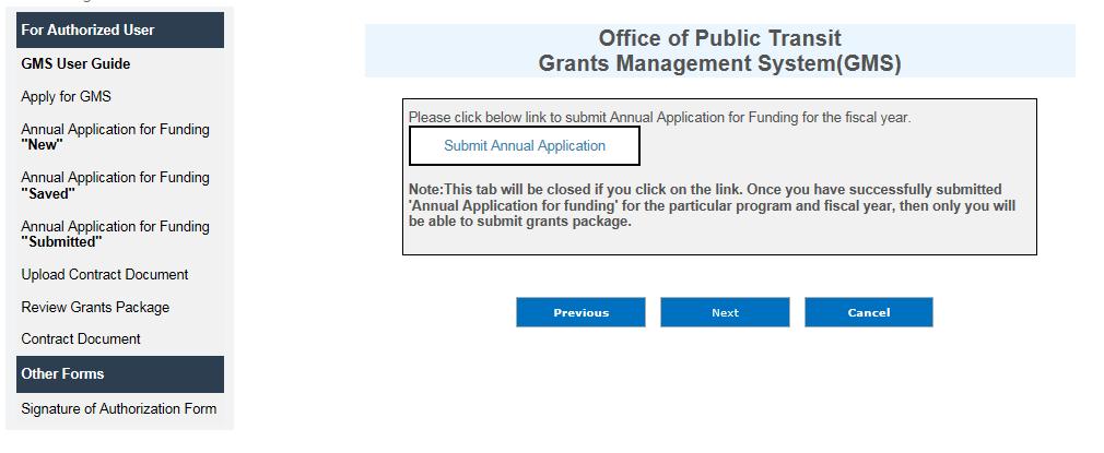 n) If you have already submitted annual application for funding, then you will see