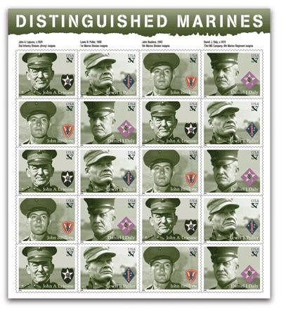 Four Legendary Leaders Honored With Their Own Stamps By R. R. Keene The long-awaited Distinguished Marines stamps will be officially unveiled and placed on sale at U.S. post offices and businesses across the country this month.