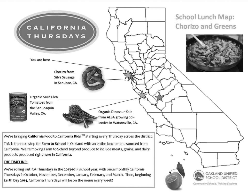 This graphic illustrates a California Thursday menu from Oakland Unified School District. in winter, the oranges will likely be from Florida.