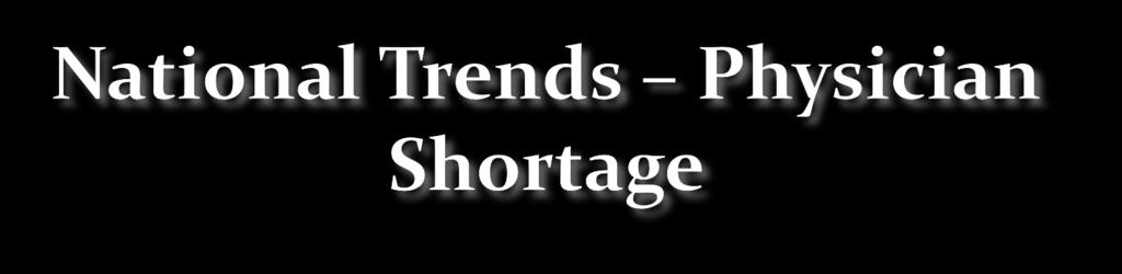 Projected Supply and Demand, Full-time Equivalent Physicians Active in Patient Care, 2008-2025 Year Supply All Specialties Demand All Specialties Shortage All Specialties Shortage Primary Care2