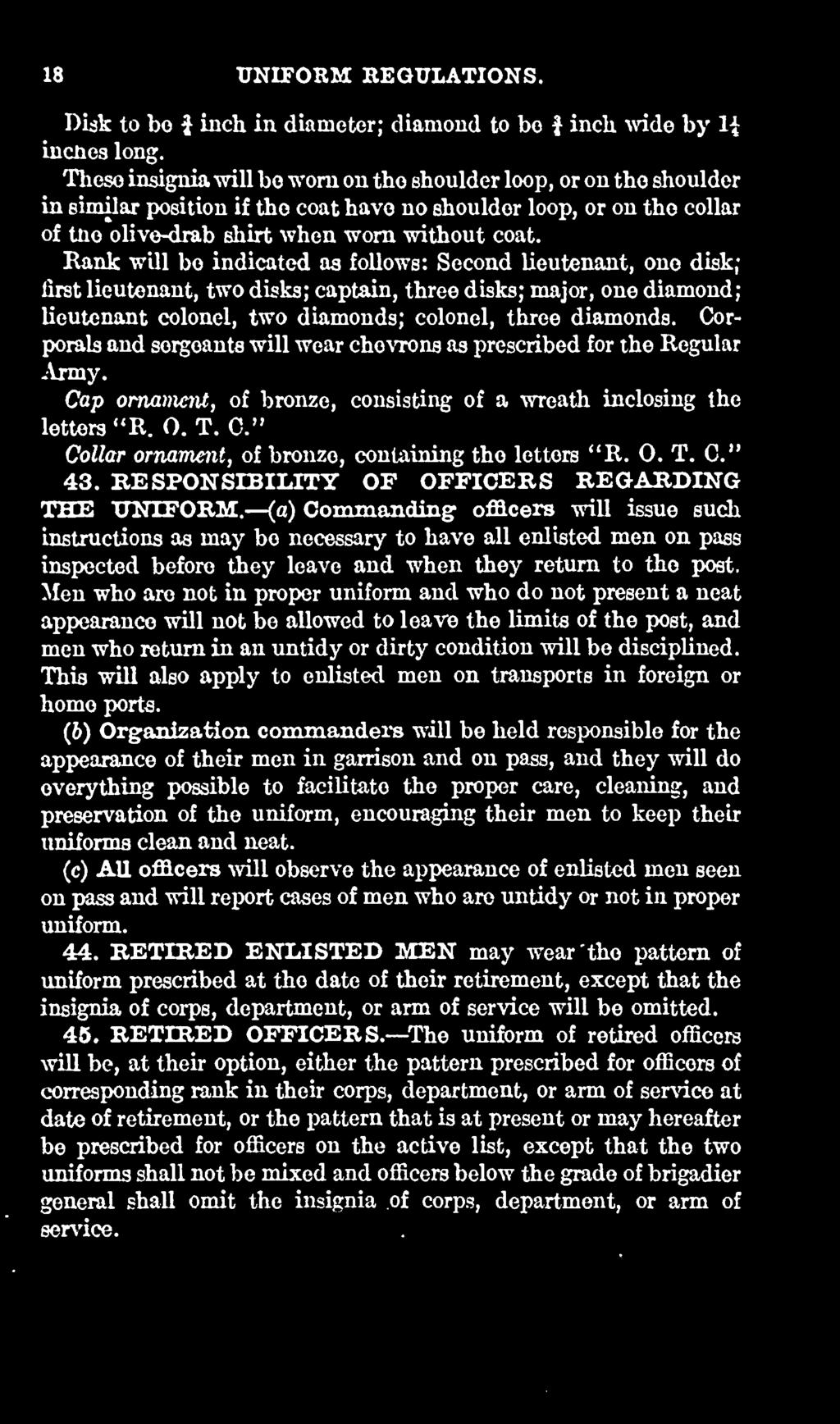 O. T. C." 43. RESPONSIBILITY OF OFFICERS REGARDING THE UNIFORM.