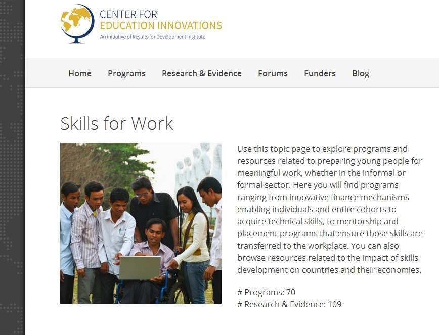 Raising Profile: CEI focus on Skills 70 skills programs identified and profiled on the CEI database.
