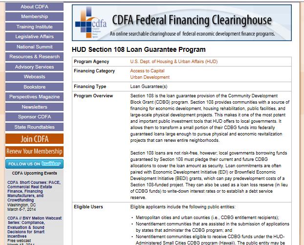 CDFA Federal Financing Clearinghouse Example: Search by