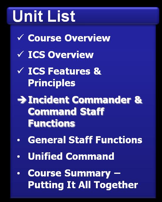 Unit Objectives Identify the five major ICS management functions.