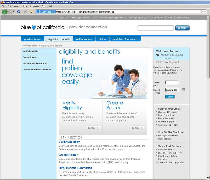 page 3 of 16 Eligibility and Benefits Section home page To begin your search for eligibility and