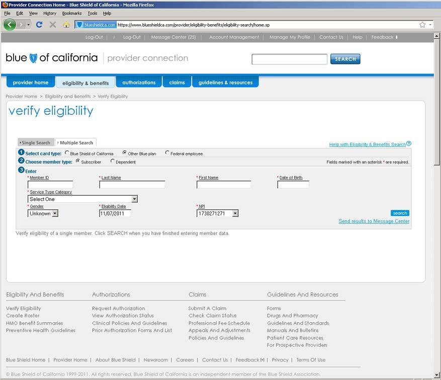 page 4 of 16 Verify Eligibility page To search eligibility for an out-of-state