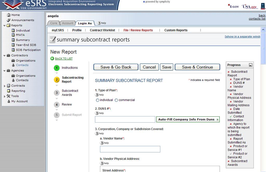 Summary Subcontract Report New Reports If auto fill info is