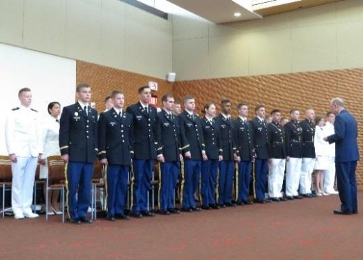 The 7 Navy-option and 3 Marine-option midshipmen were among 30 University of Wisconsin graduates to be commissioned into the Army, Navy, Air Force and Marine Corps in front of an audience of more